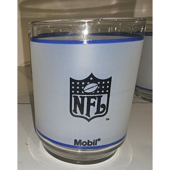 Vintage LA Los Angeles Rams 1980s Frosted Glass Tumbler 4" Set of 6 Mobil Gas - Picture 3 of 5